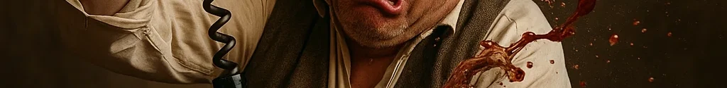 Banner hombre intentando abrir botella vino sacacorchos