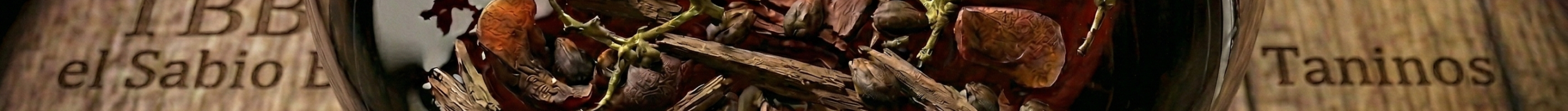 Copa vino con trozos representando taninos, tbb el sabio borrachoCopa vino con trozos representando taninos, tbb el sabio borracho